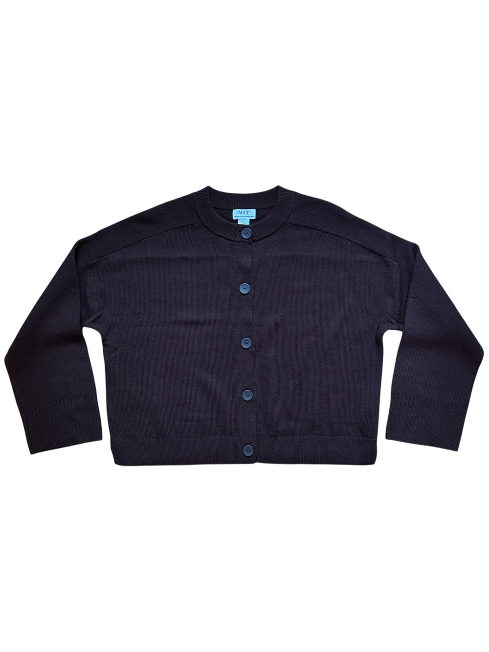 Wilt Dark Brown Extra Fine Merino Wool Cropped Button Front Drop Sleeve Cardigan